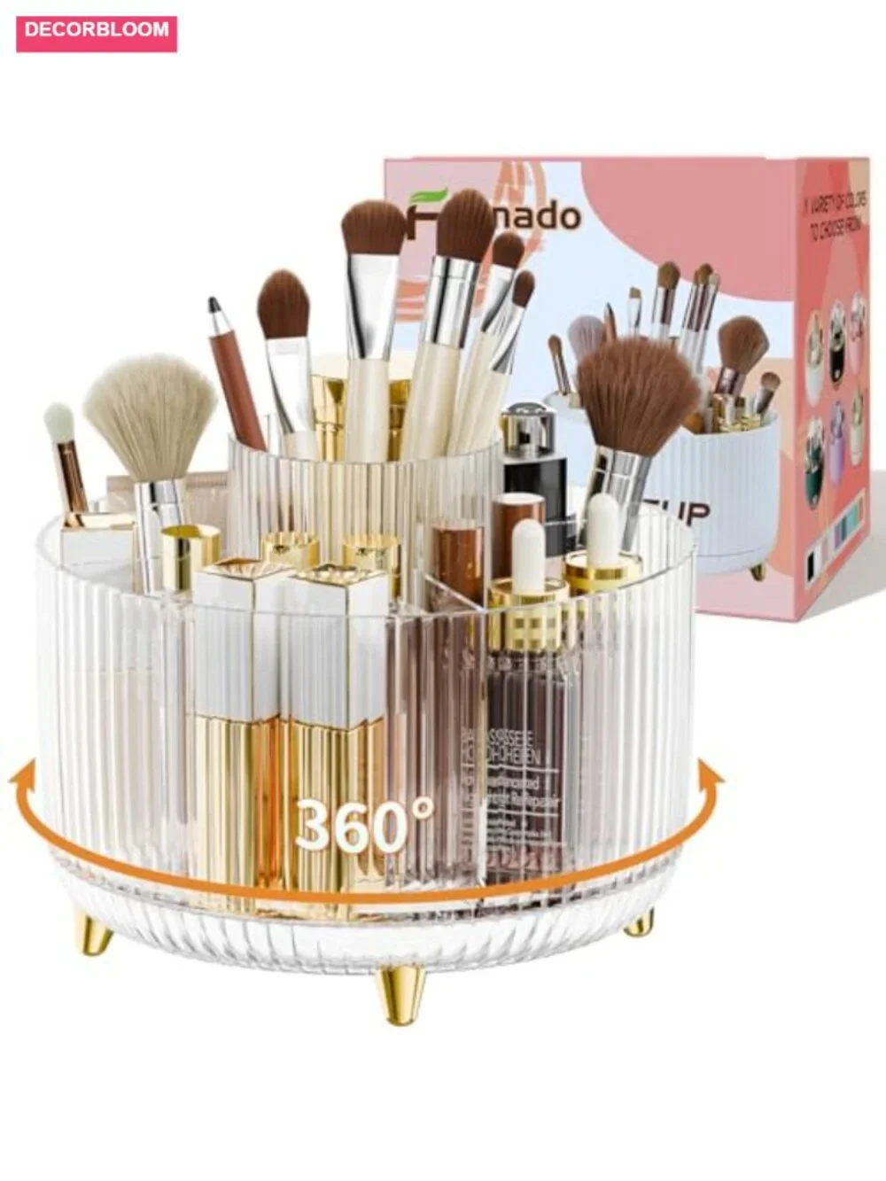 360° Rotate Makeup Brush Holder Organizer, Cosmetic Display Case for Vanity